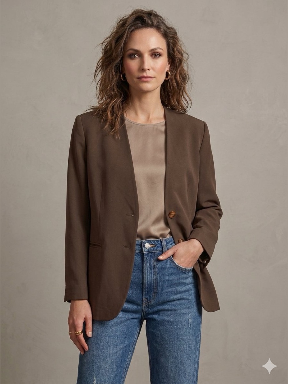Vintage Jones New York Wool Collarless Blazer 90s Minimalist Jacket Size 8